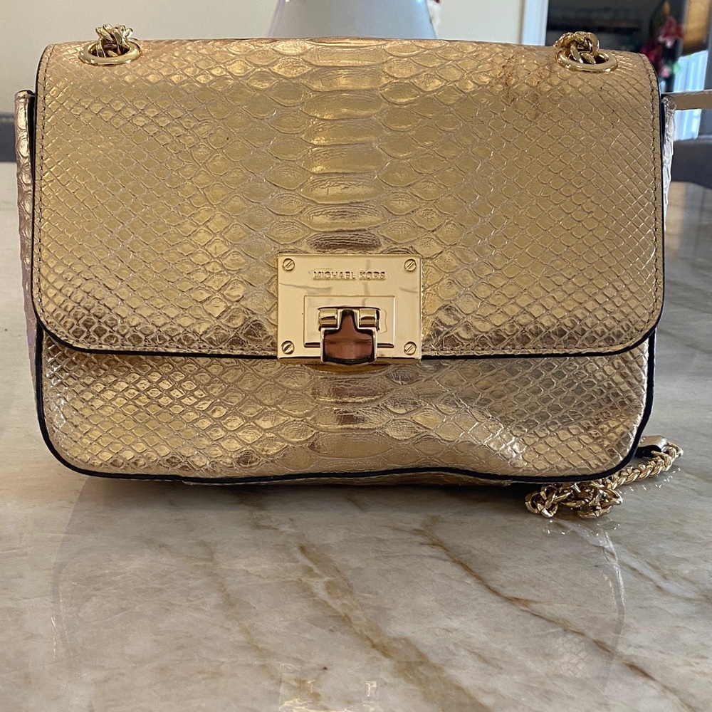 Michael Kors Gold Python-Embossed Leather Shoulde… - image 1